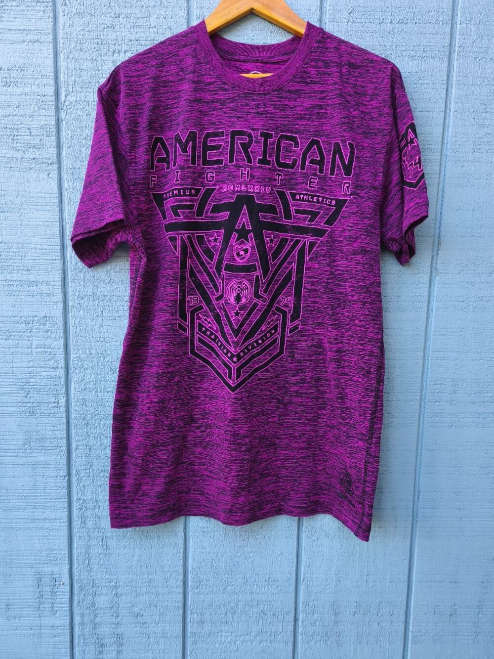 y2k American Fighter Club Graphic Crew Neck Tee sz XL Purple Pink Edgy Grunge